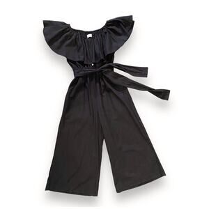 Faithfull The Brand Wide Leg Jumpsuit Sz US 4 Black Linen Ankle On Off Shoulder